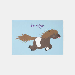 Cute running Shetland pony cartoon illustration Rug