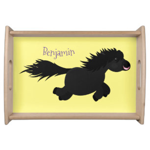 Cute running Shetland pony cartoon illustration Serving Tray
