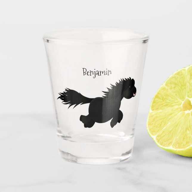 Cute running Shetland pony cartoon illustration Shot Glass (Front)