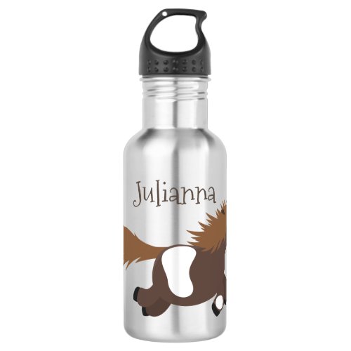 Cute running Shetland pony cartoon illustration Stainless Steel Water Bottle