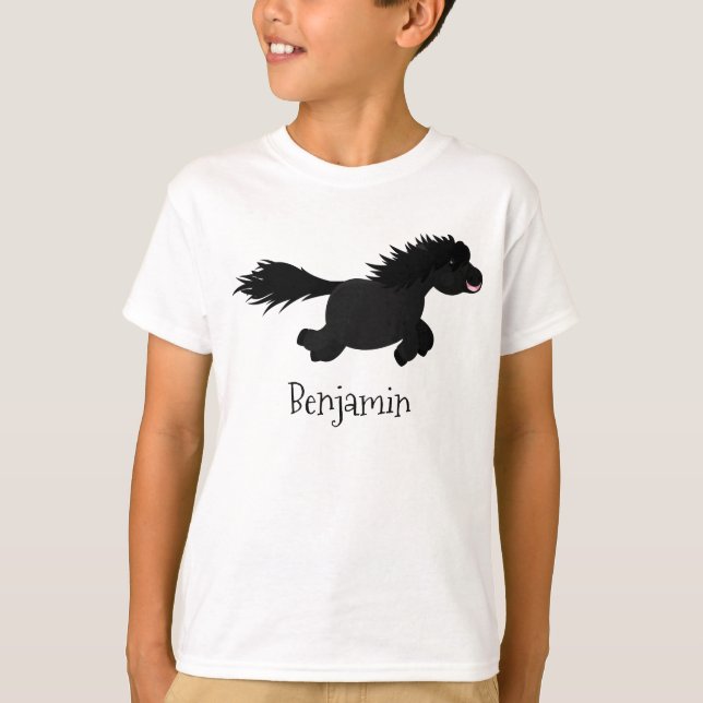 Cute running Shetland pony cartoon illustration T-Shirt (Front)