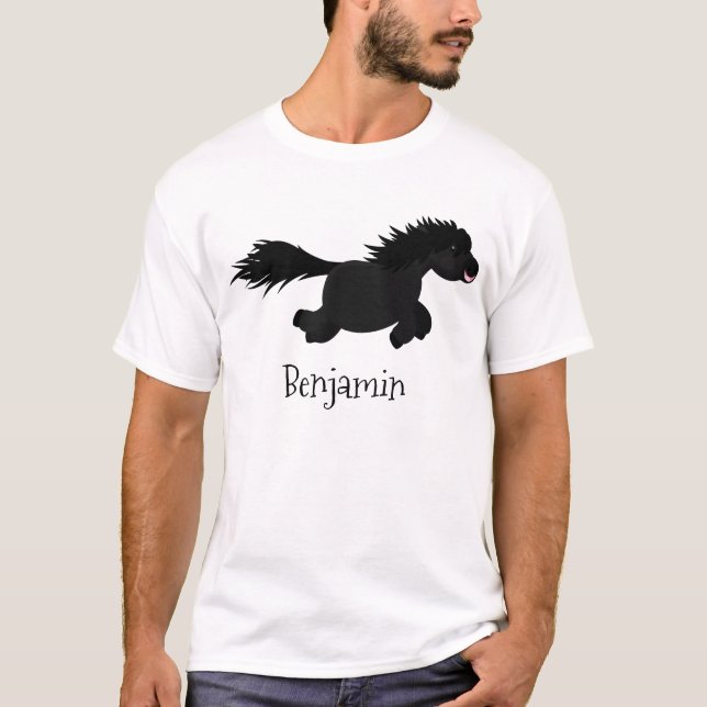 Cute running Shetland pony cartoon illustration T-Shirt (Front)