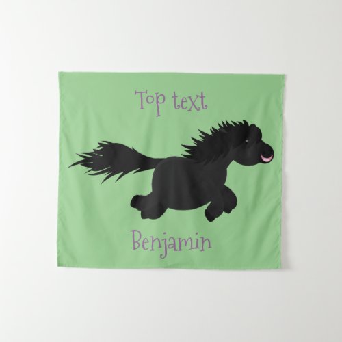 Cute running Shetland pony cartoon illustration Tapestry