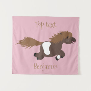 Cute running Shetland pony cartoon illustration  Tapestry
