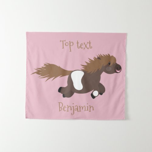 Cute running Shetland pony cartoon illustration  Tapestry