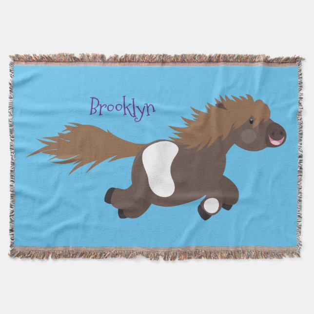 Cute running Shetland pony cartoon illustration Throw Blanket (Front)