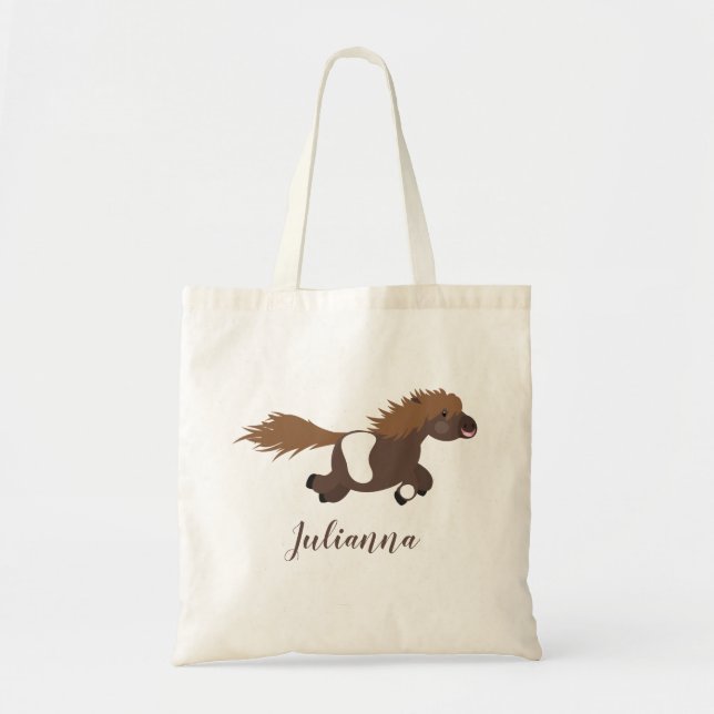 Cute running shetland pony cartoon illustration tote bag (Front)