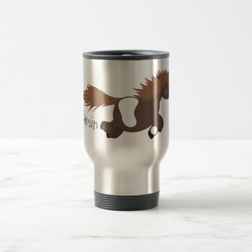 Cute running Shetland pony cartoon illustration Travel Mug