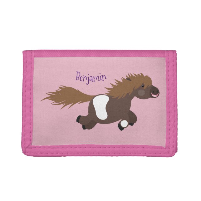Cute running Shetland pony cartoon illustration Trifold Wallet (Front)
