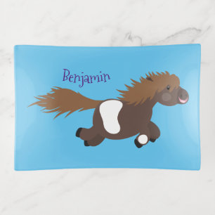 Cute running Shetland pony cartoon illustration Trinket Tray