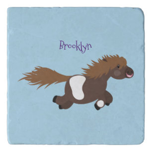 Cute running Shetland pony cartoon illustration Trivet