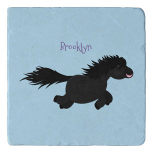 Cute running Shetland pony cartoon illustration Trivet