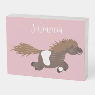 Cute running Shetland pony cartoon illustration Wooden Box Sign