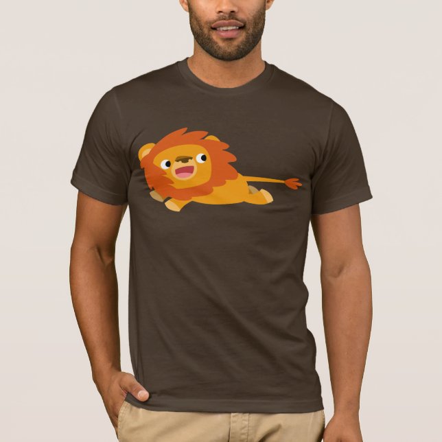 Cute Rushing Cartoon Lion T-Shirt (Front)
