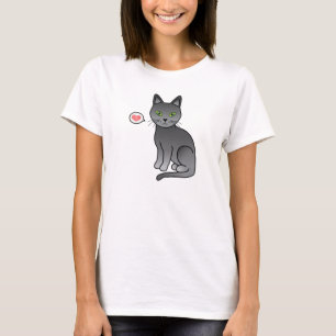 Cute Russian Blue Breed Cat Drawing With A Heart T-Shirt