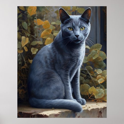 Cute Russian Blue Cat Art Print Poster