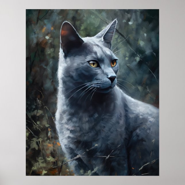 Cute Russian Blue Cat Art Print Poster  (Front)