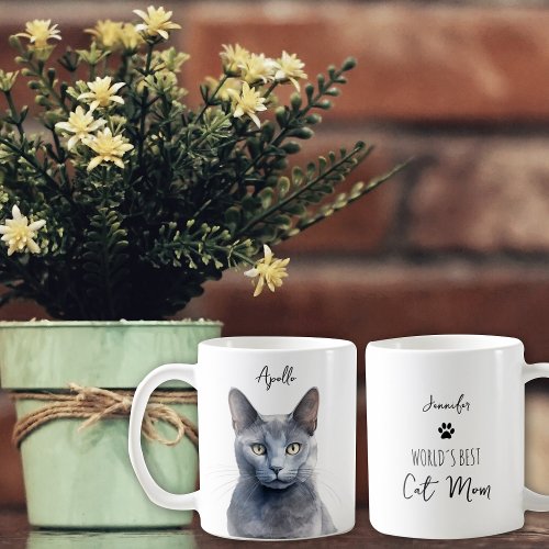 Cute Russian Blue Cat Custom Best Mom  Dad  Coffee Mug