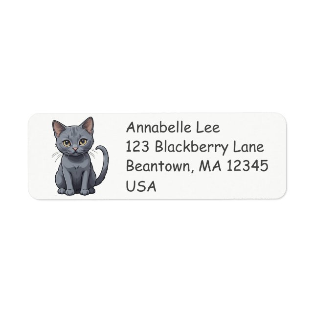 Cute Russian Blue Cat Label (Front)