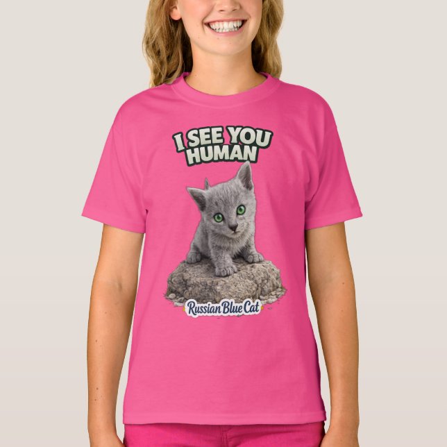 Cute Russian Blue Kitten – Funny Quote T-Shirt (Front)