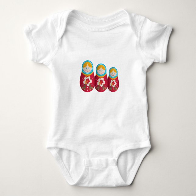 Cute Russian Nesting Doll Matryoshka Graphic Baby Bodysuit (Front)
