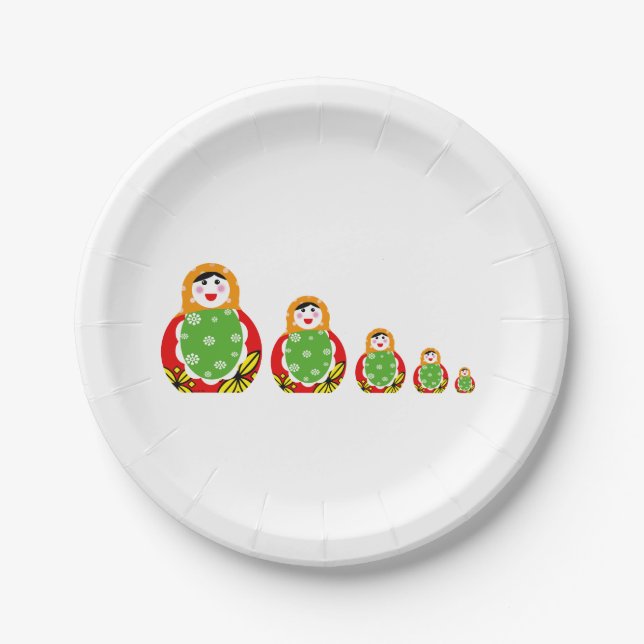 cute Russian nesting dolls Paper Plates (Front)