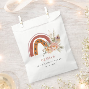 Cute Rust Boho Floral Rainbow Any Age Birthday Favor Bag