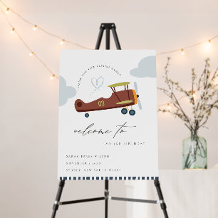 Cute Rust Green Blue Biplane Birthday Welcome Foam Board