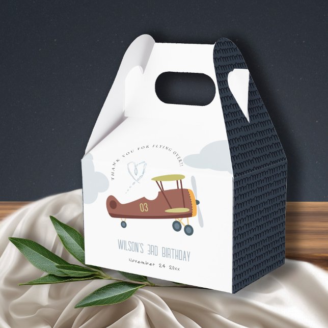 Cute Rust Green Blue Biplane Cloud Heart Birthday Favor Boxes (Creator Uploaded)