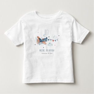 Cute Rust Navy Plane Cloud Stars Sky Birthday Toddler T-shirt