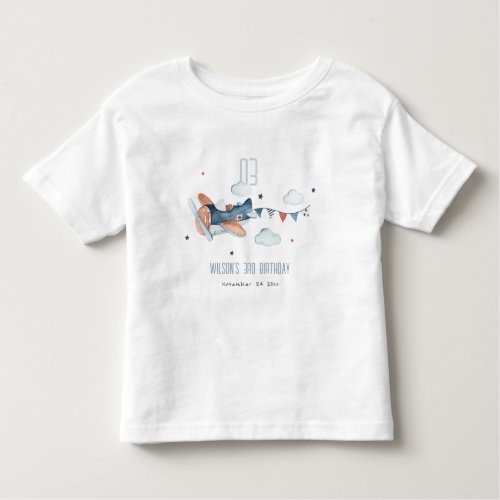 Cute Rust Navy Plane Cloud Stars Sky Birthday Toddler T_shirt