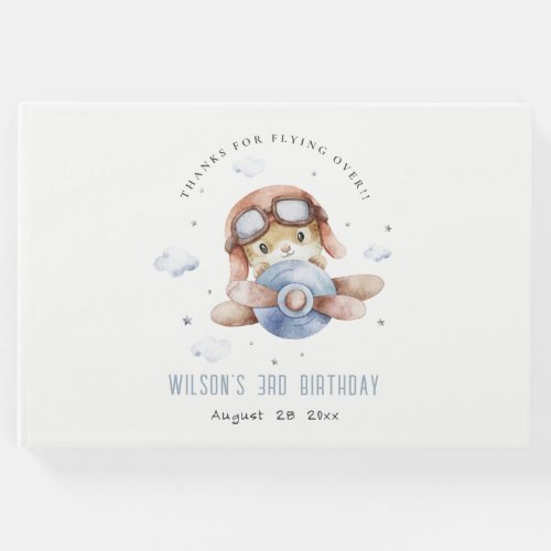 Cute Rust Navy Plane Garland Teddy Stars Birthday Guest Book