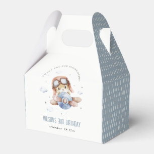 Cute Rust Navy Plane Teddy Sky Star Kids Birthday Favor Boxes