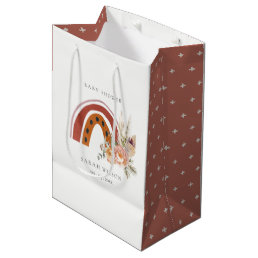 Cute Rust Orange Boho Floral Rainbow Baby Shower Medium Gift Bag