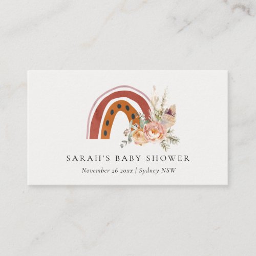 Cute Rust Orange Boho Floral Rainbow Baby Shower Place Card