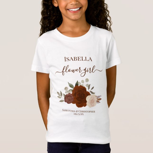 Cute Rust Orange Roses Flower Girl Gift Wedding T-Shirt (Front)