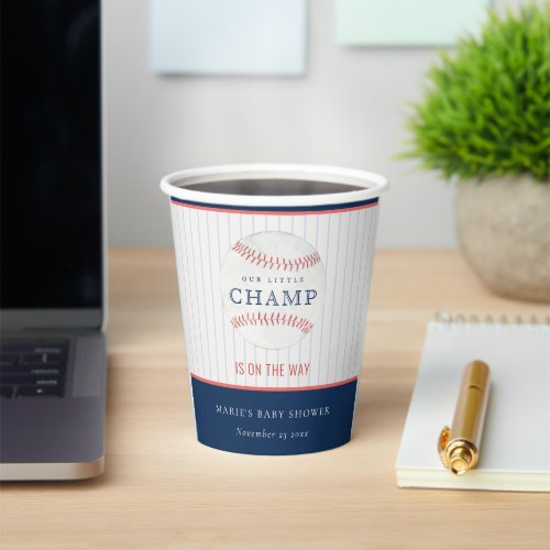 Cute Rust Our Little Champ Baseball Baby Shower Paper Cups