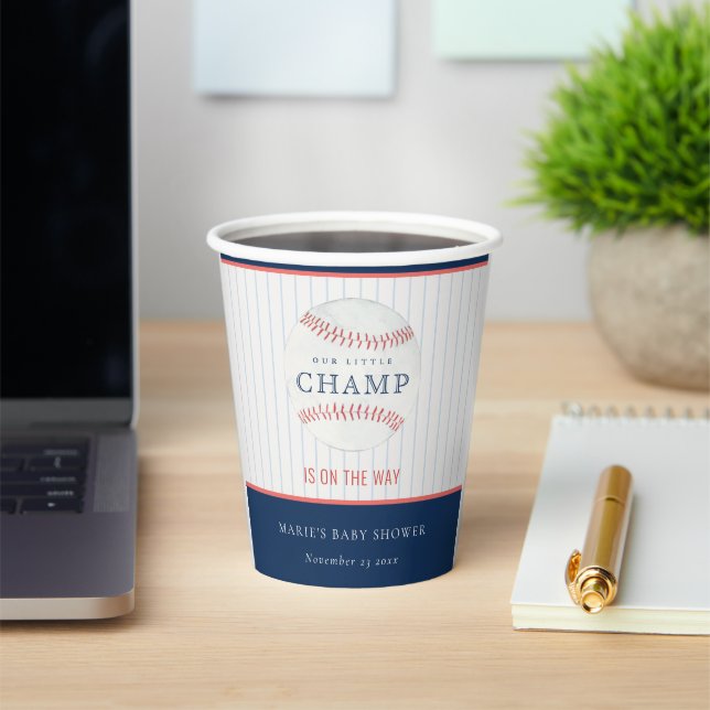 Cute Rust Our Little Champ Baseball Baby Shower Paper Cups (Insitu)