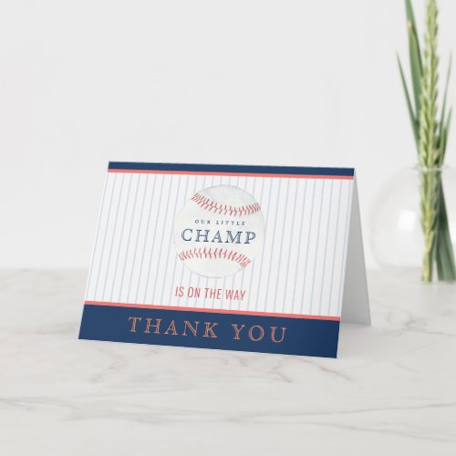 Cute Rust Our Little Champ Baseball Baby Shower Thank You Card