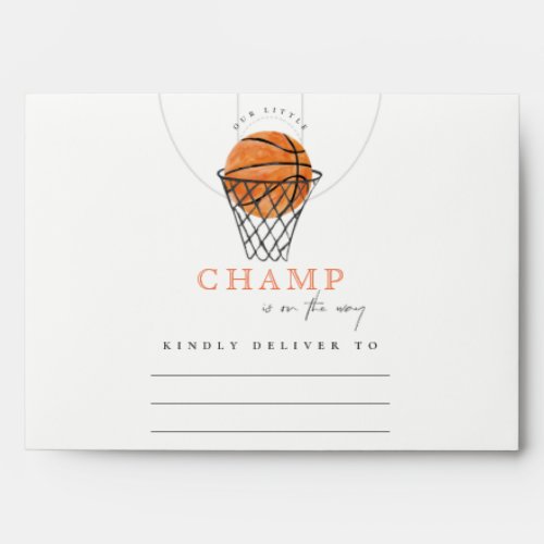 Cute Rust Our Little Champ Basketball Baby Shower Envelope