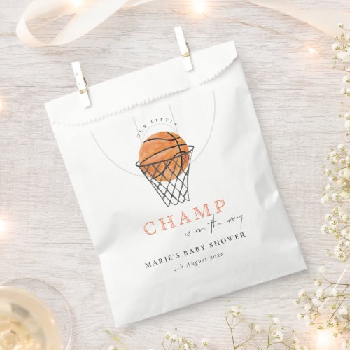 Cute Rust Our Little Champ Basketball Baby Shower Favor Bag