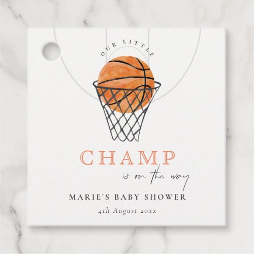 Cute Rust Our Little Champ Basketball Baby Shower Favor Tags
