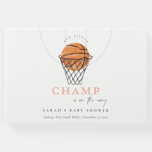 Cute Rust Our Little Champ Basketball Baby Shower Guest Book