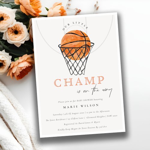 Cute Rust Our Little Champ Basketball Baby Shower Invitation