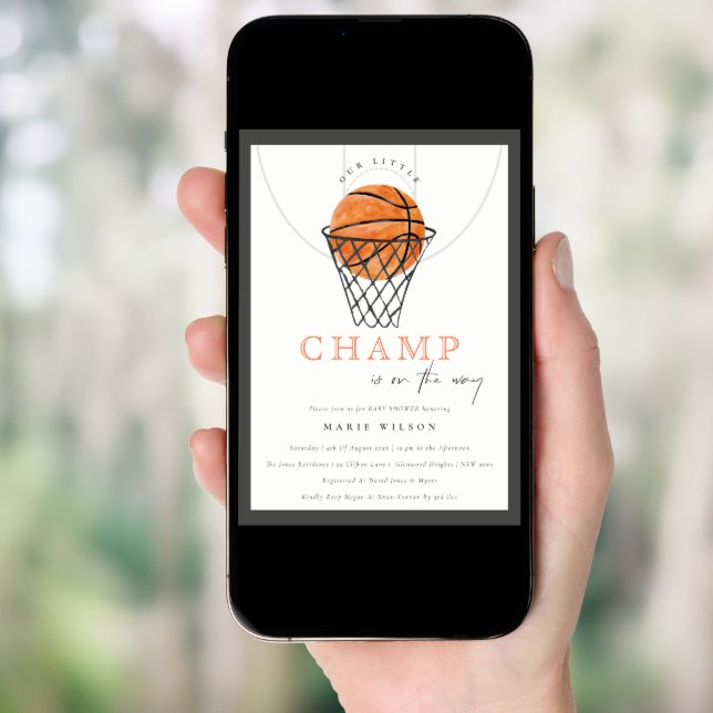 Cute Rust Our Little Champ Basketball Baby Shower Invitation (Front Digital)