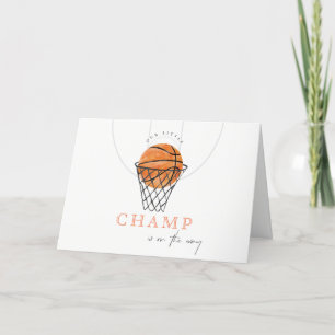 Cute Rust Our Little Champ Basketball Baby Shower Letterpress Thank You Card