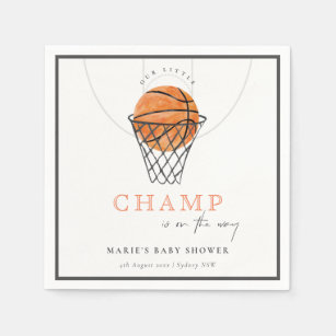 Cute Rust Our Little Champ Basketball Baby Shower Napkins