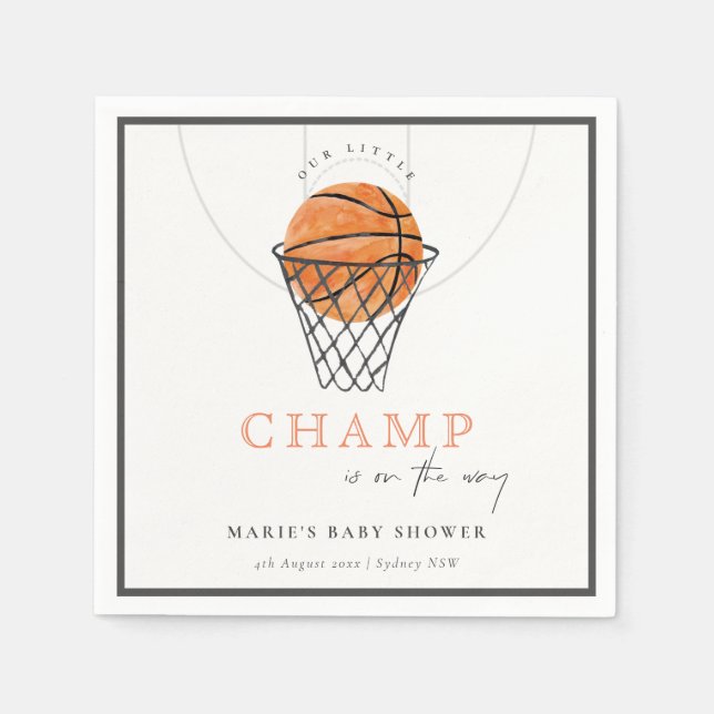 Cute Rust Our Little Champ Basketball Baby Shower Napkins (Front)