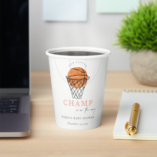 Cute Rust Our Little Champ Basketball Baby Shower Paper Cups