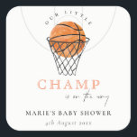 Cute Rust Our Little Champ Basketball Baby Shower Square Sticker<br><div class="desc">For any further customisation or any other matching items,  please feel free to contact me at yellowfebstudio@gmail.com</div>